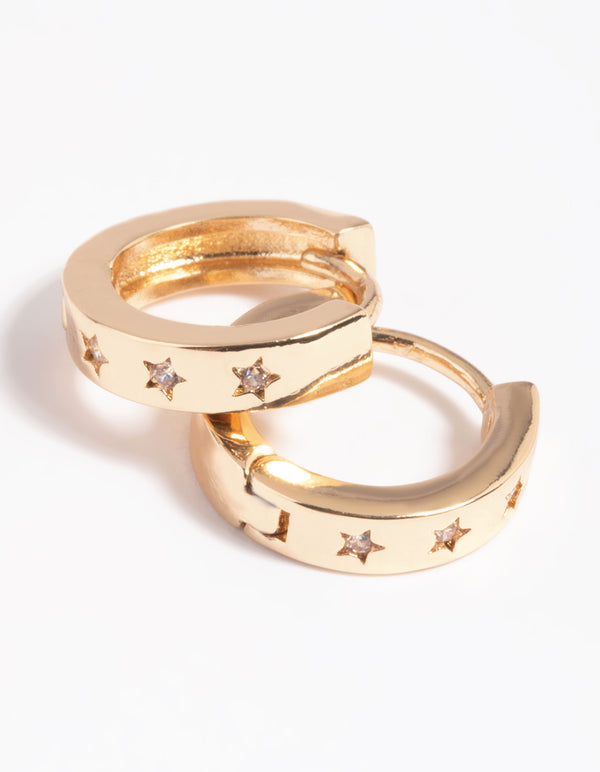 Gold Celestial Huggie Hoop Earrings