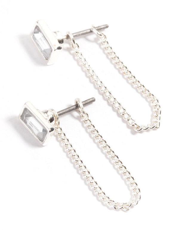 Silver Emerald Chain Jacket Earrings