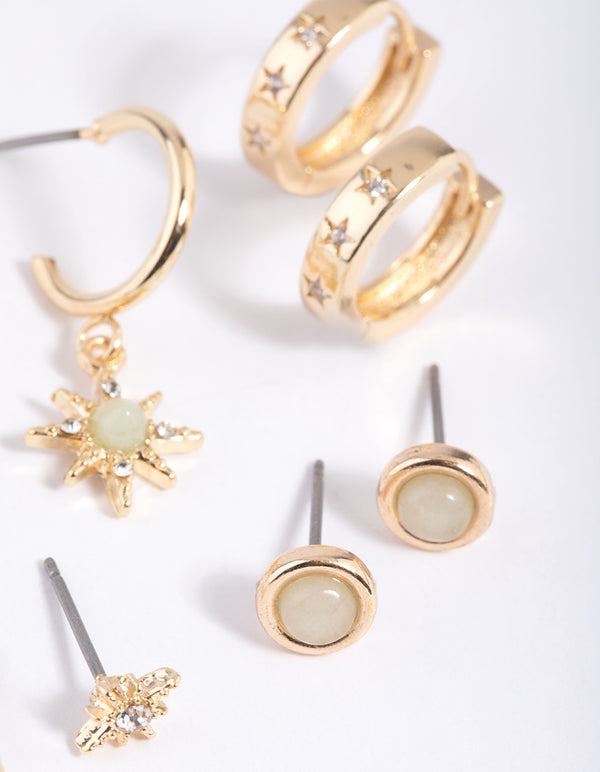 Green Fluorite Star Earring Stack Pack