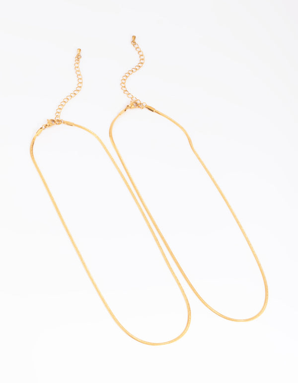 Waterproof Gold Plated Stainless Steel Fine Chain Necklace 2-Pack