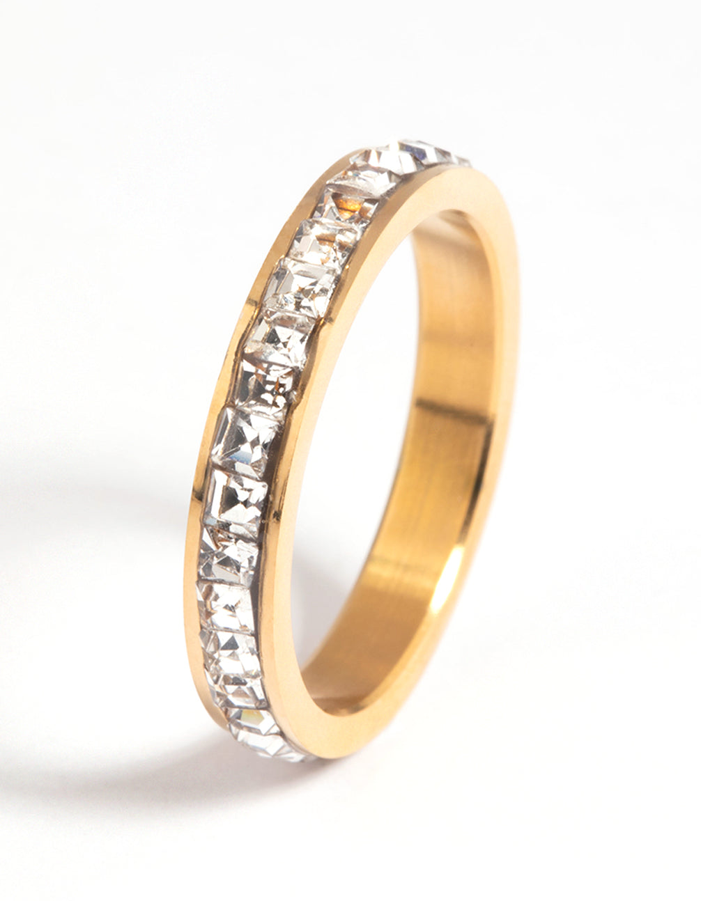 Waterproof Gold Plated Stainless Steel Cubic Zirconia Ring