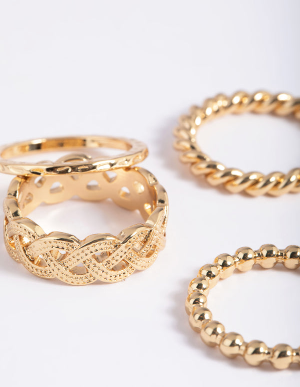 Gold Plated Twisted Ring Stack 4-Pack