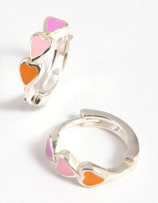 Sterling Silver Heart Huggie Hoop Earrings
