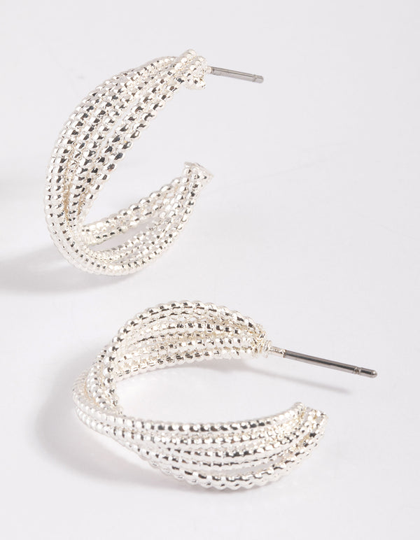 Silver Mini Criss Cross Hoop Earrings