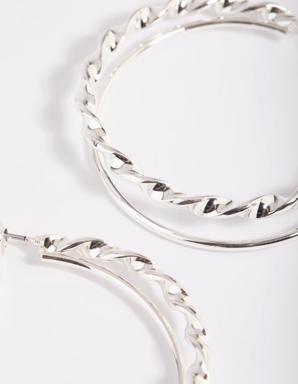 Rhodium Double Twisted Hoop Earrings
