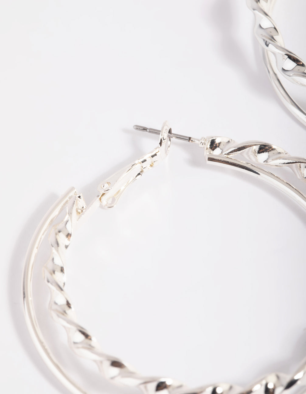 Rhodium Double Twisted Hoop Earrings