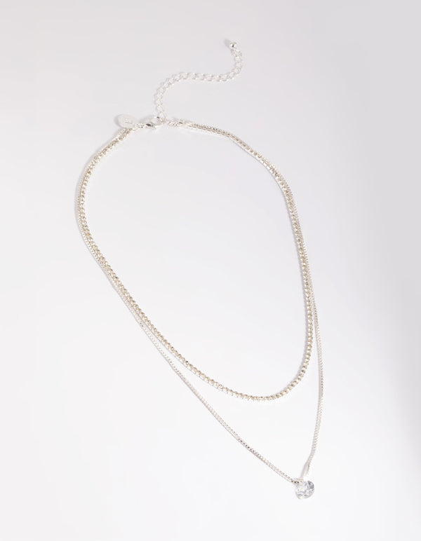 Silver Diamante Layered Necklace