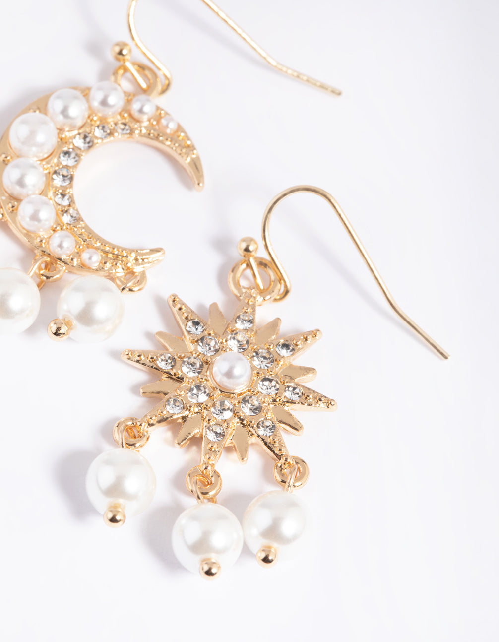 Gold Star & Moon Pearl Drop Earrings