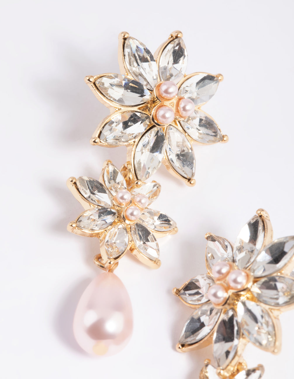 Pink Diamante Flower & Pearl Drop Earrings