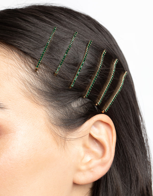 Green Diamante Hair Pins