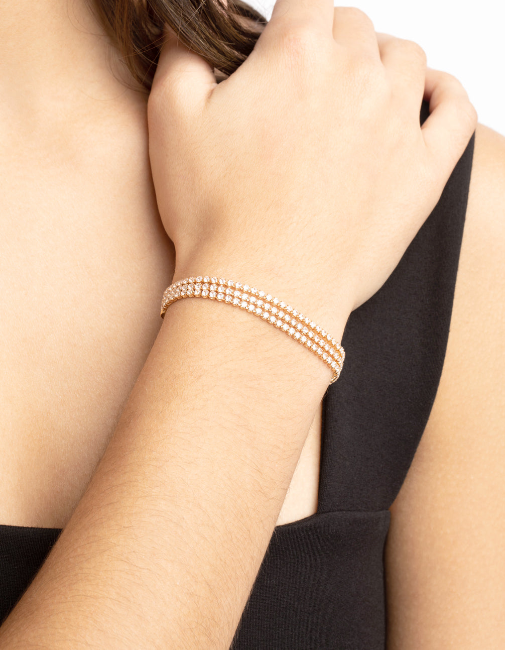 Gold Cubic Zirconia Toggle Tennis Bracelet