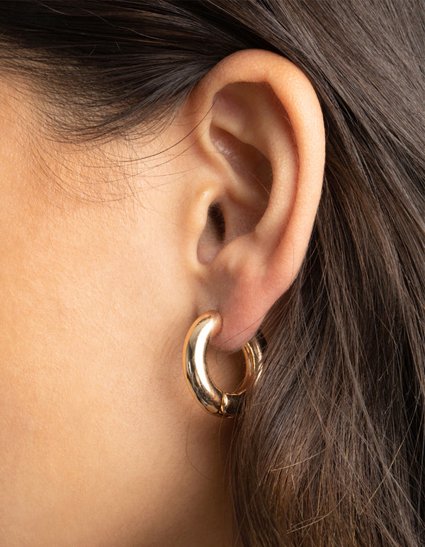 Gold Chunky Huggie Hoop Earrings