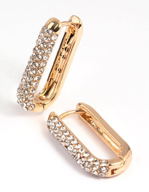 Gold Diamante Oval Huggie Hoop Earrings