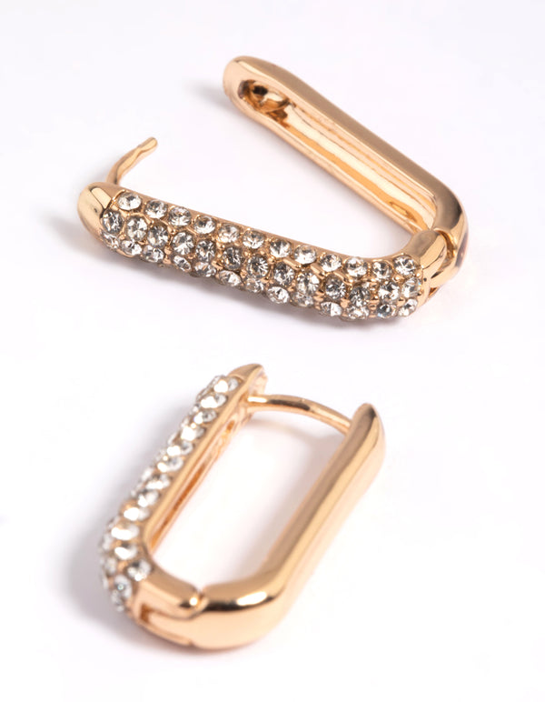 Gold Diamante Oval Huggie Hoop Earrings