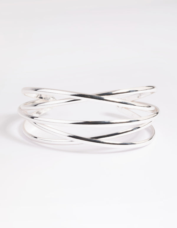 Silver Cross Over Cuff Bracelet