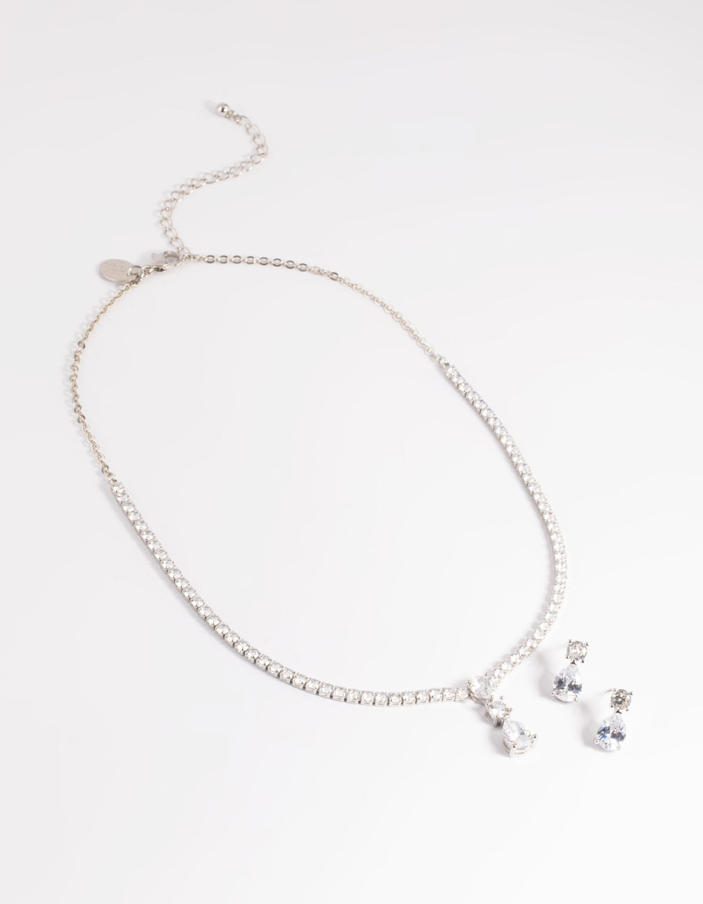 Silver Diamond Simulant Necklace & Earrings Set