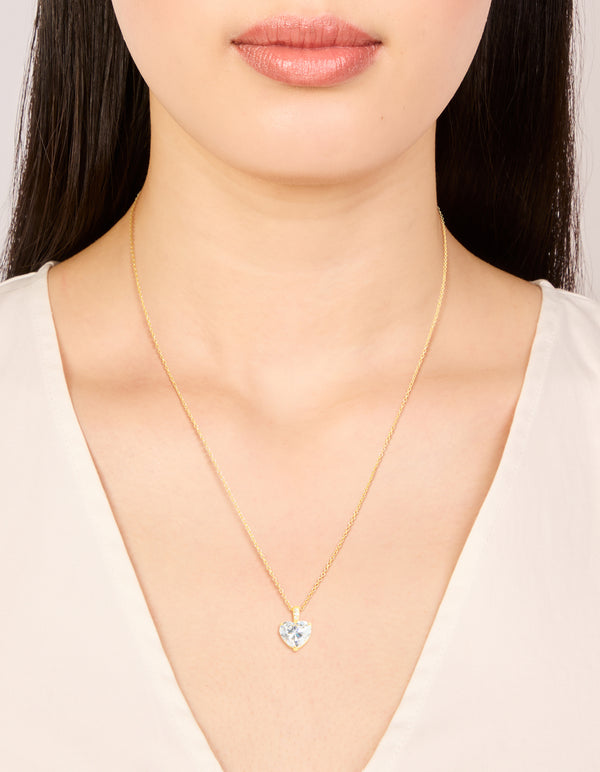Gold Plated Sterling Silver Cubic Zirconia Heart Necklace