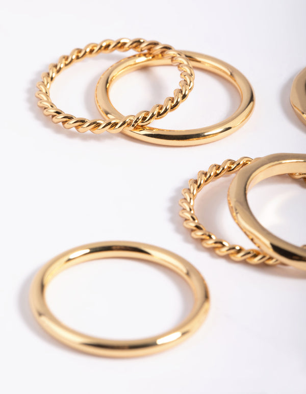 Gold Plated Band Ring Stack 6-Pack
