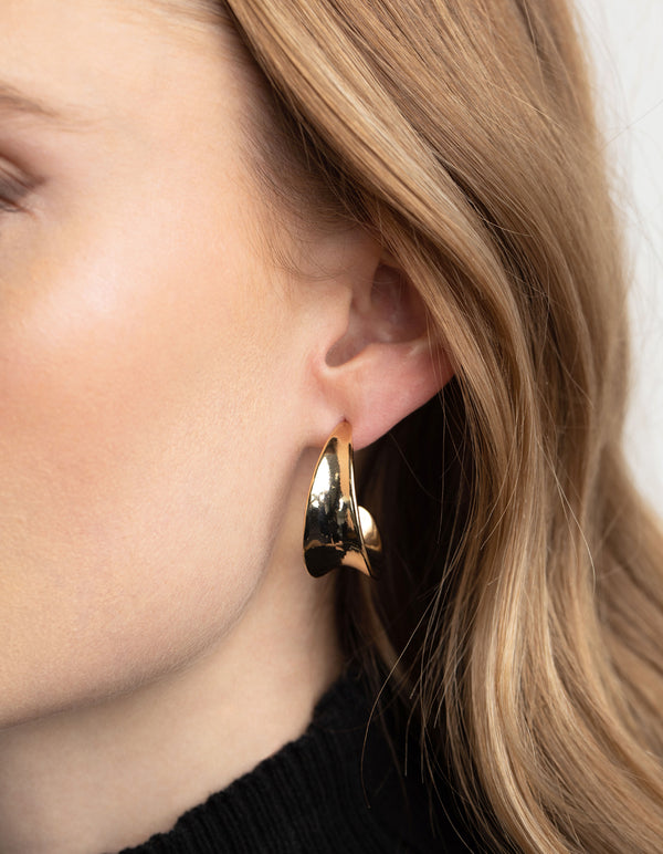 Gold Plated Brass Concave Hoop Earrings