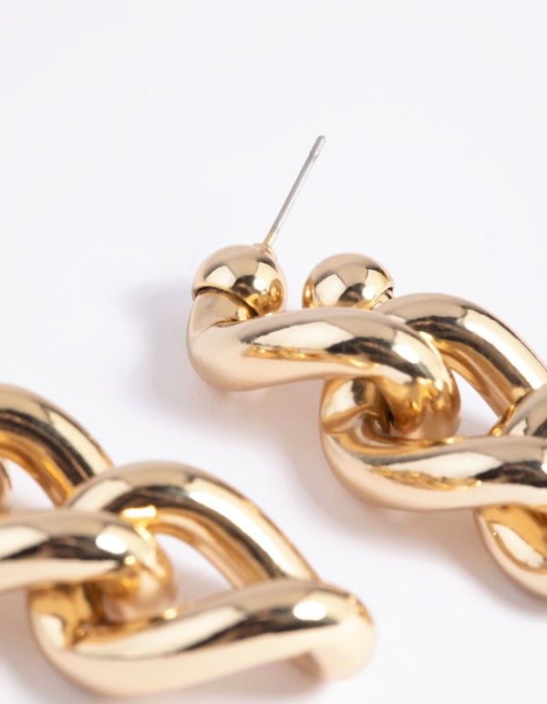Gold Plated Brass Chunky Chain Drop Earrings