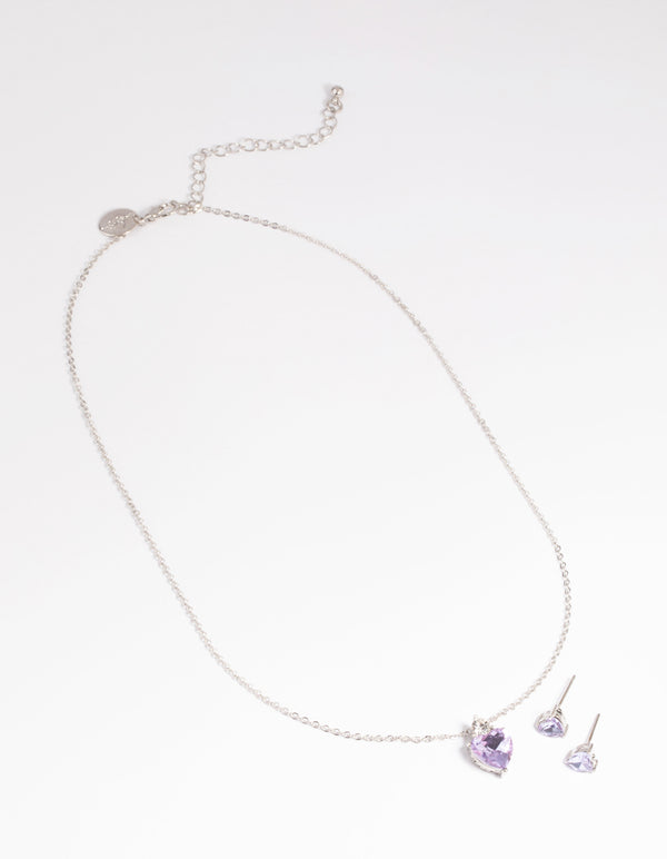 Lilac Heart Necklace & Earrings Set