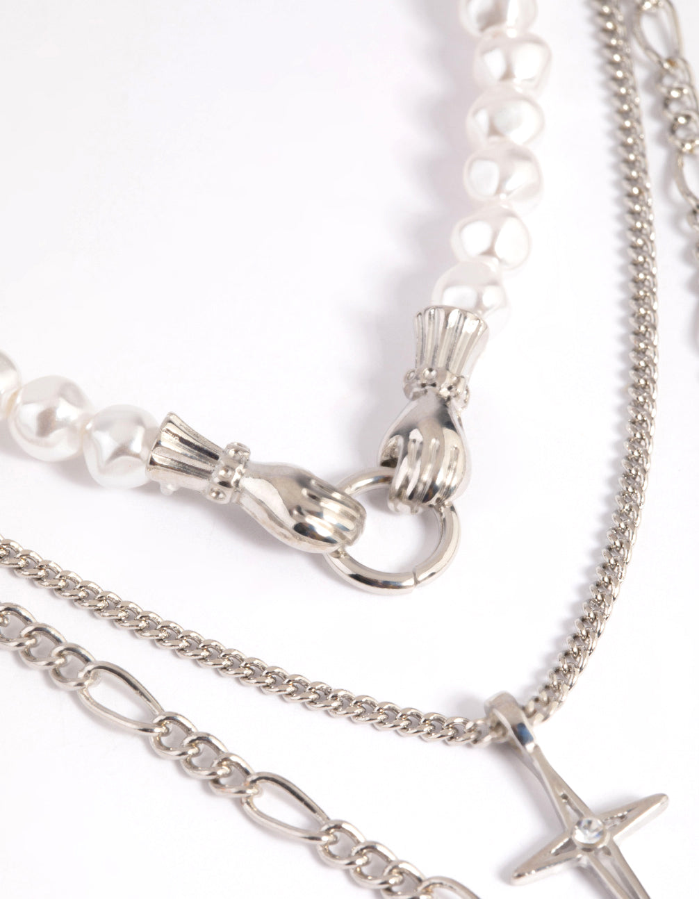 Silver Pearl Heart Star Layered Necklace