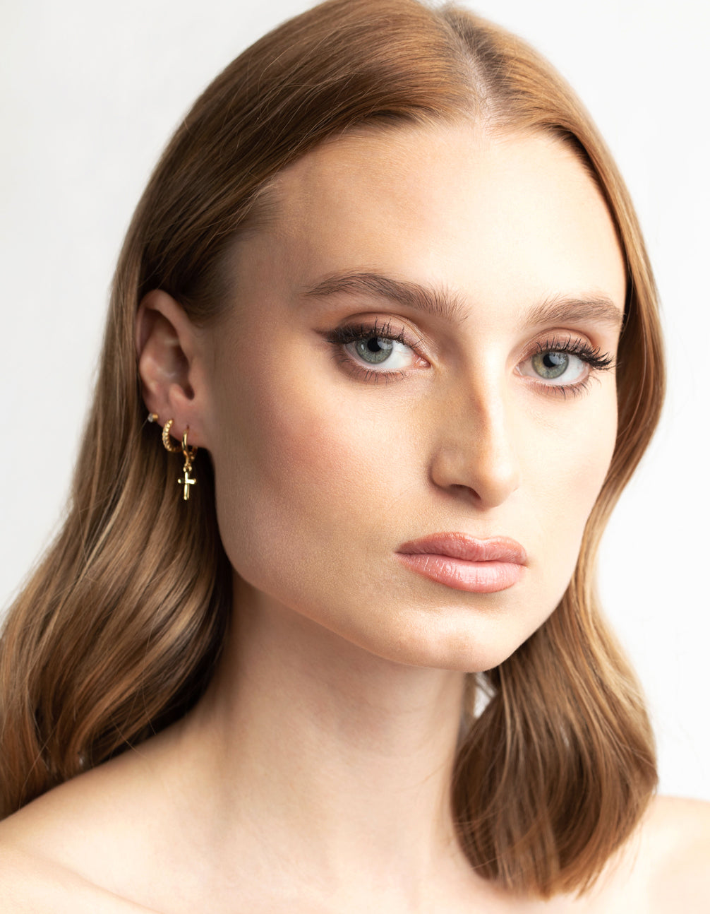 Gold Plated Brass Chain Cross Earring Stack 8-Pack