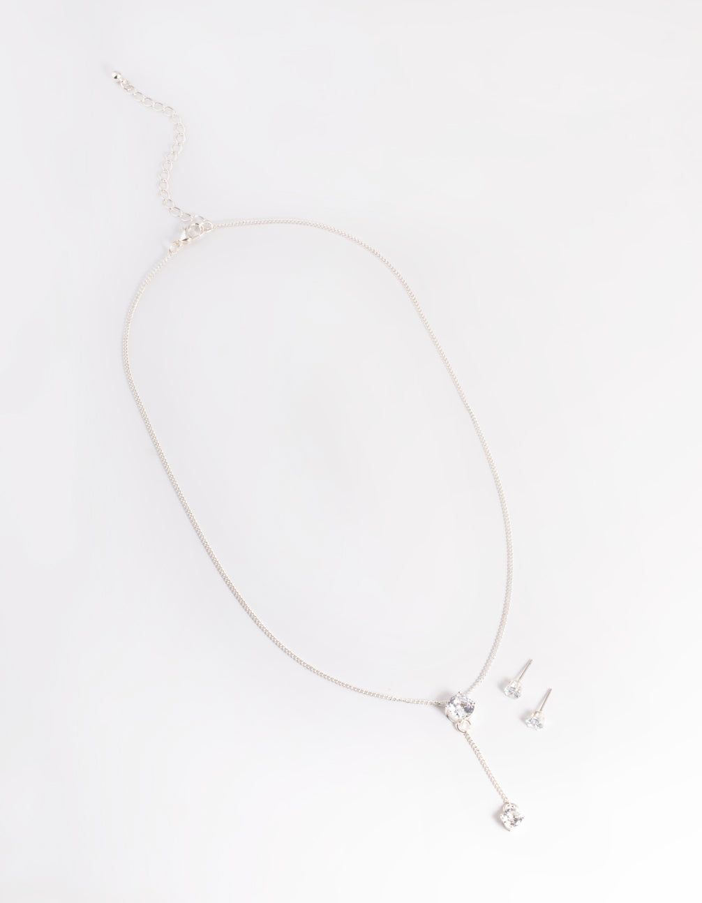 Silver Diamante Y Necklace & Stud Earrings