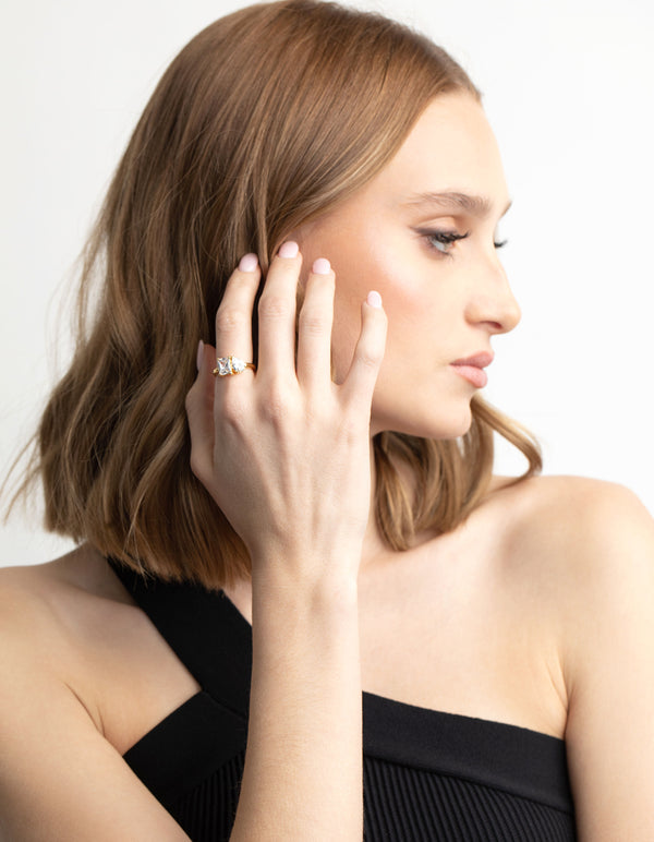 Gold Plated Cubic Zirconia Emerald Cut Ring