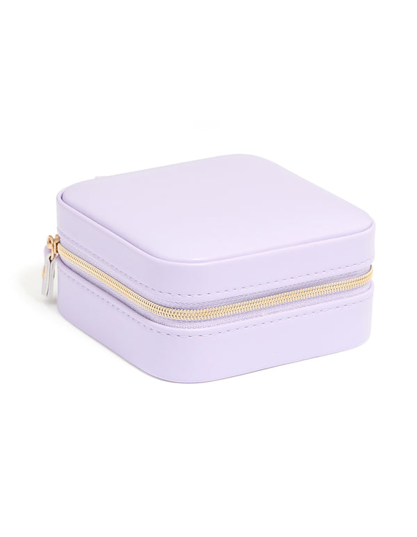 Purple Faux Leather Compact Square Jewellery Box