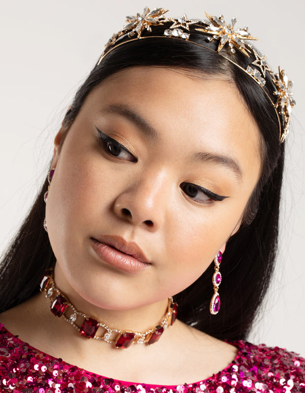 Metal Star Double Row Embellished Headband