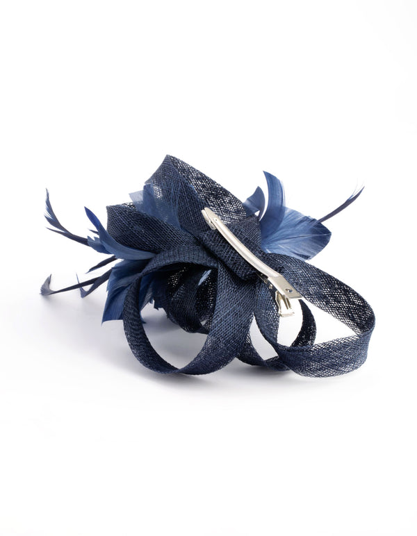 Navy Sinamay Ribbon Box Clip