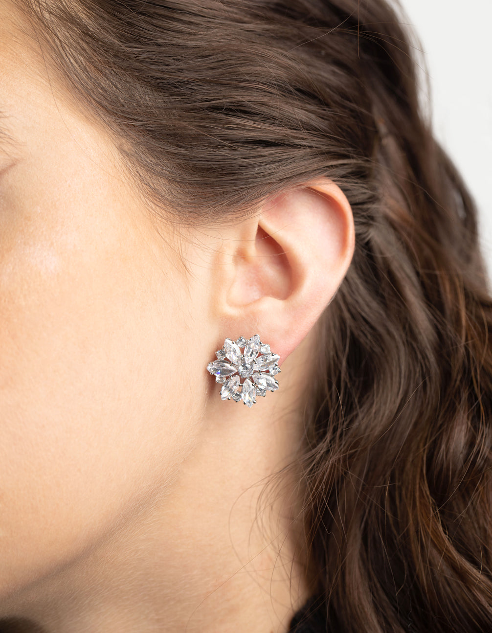 Rhodium Diamante Snowflake Stud Earrings