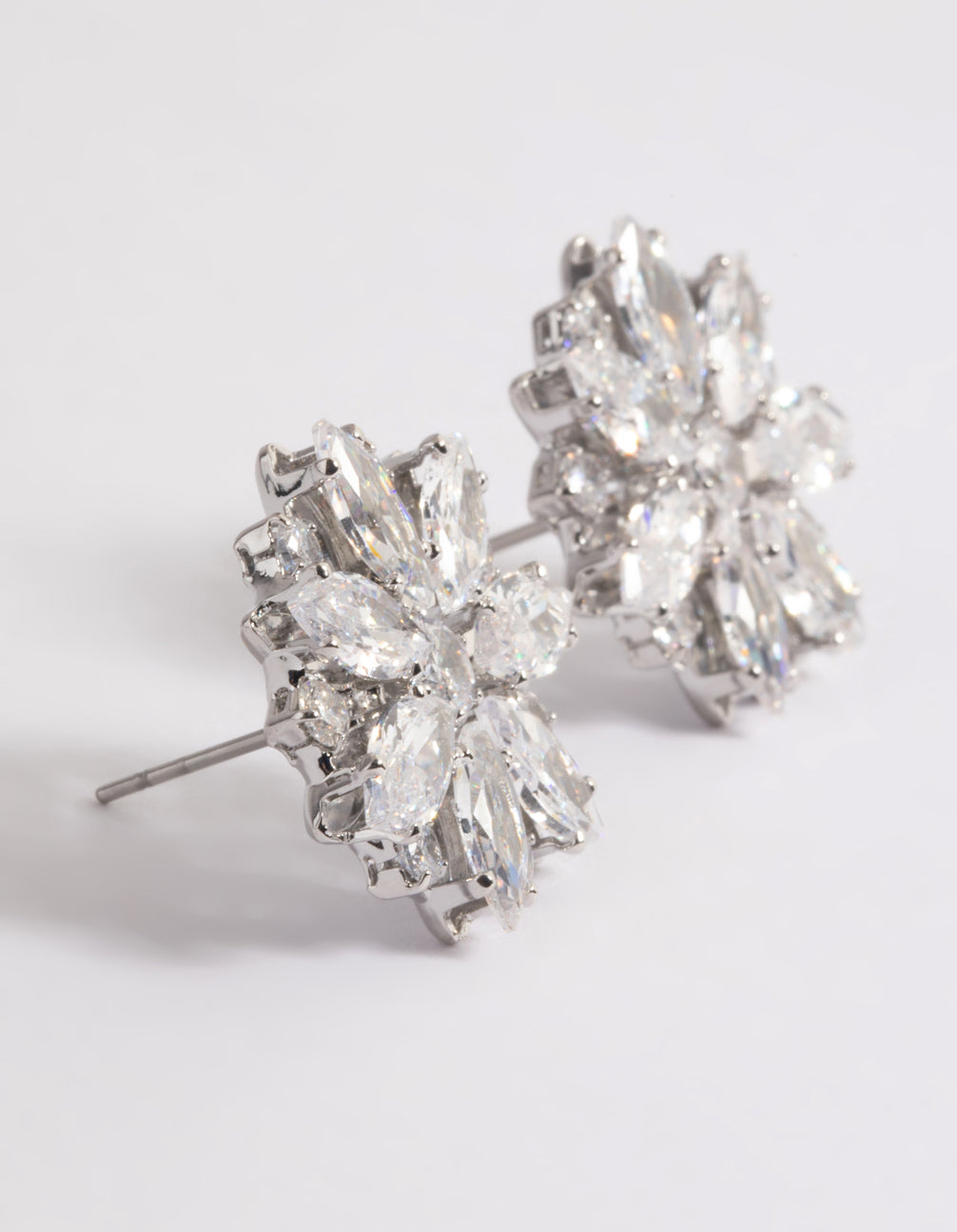 Rhodium Diamante Snowflake Stud Earrings