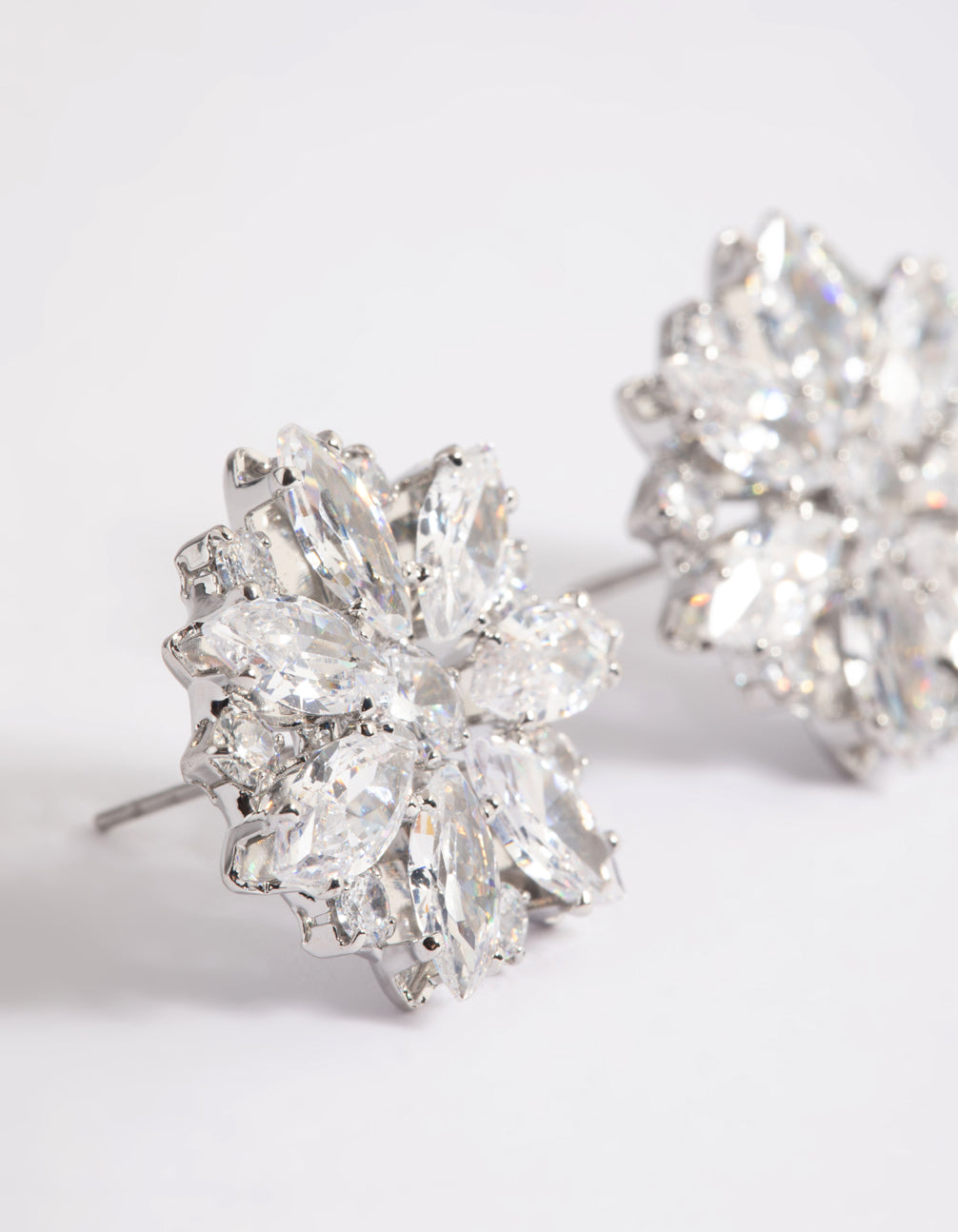 Rhodium Diamante Snowflake Stud Earrings