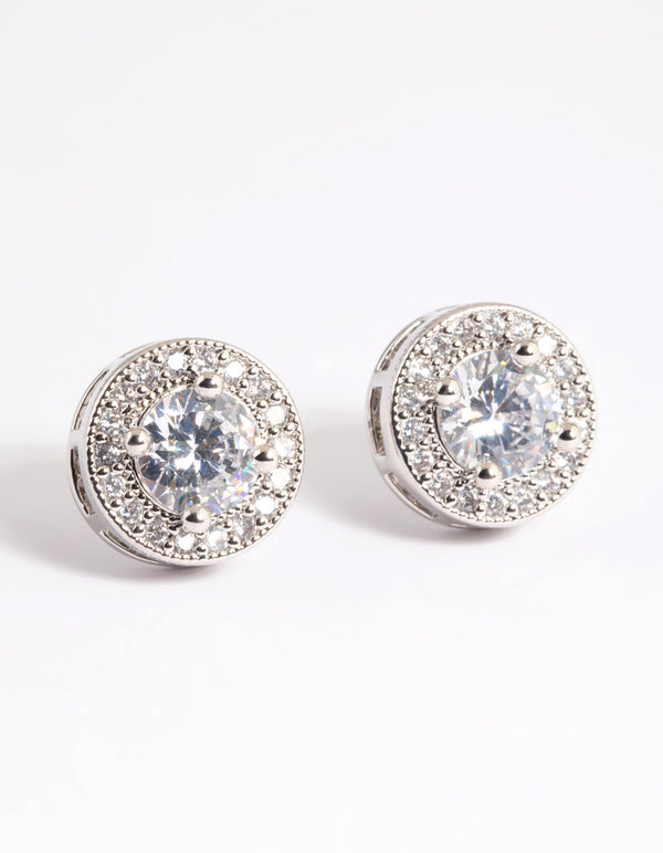 Silver Pave Circle Stud Earrings