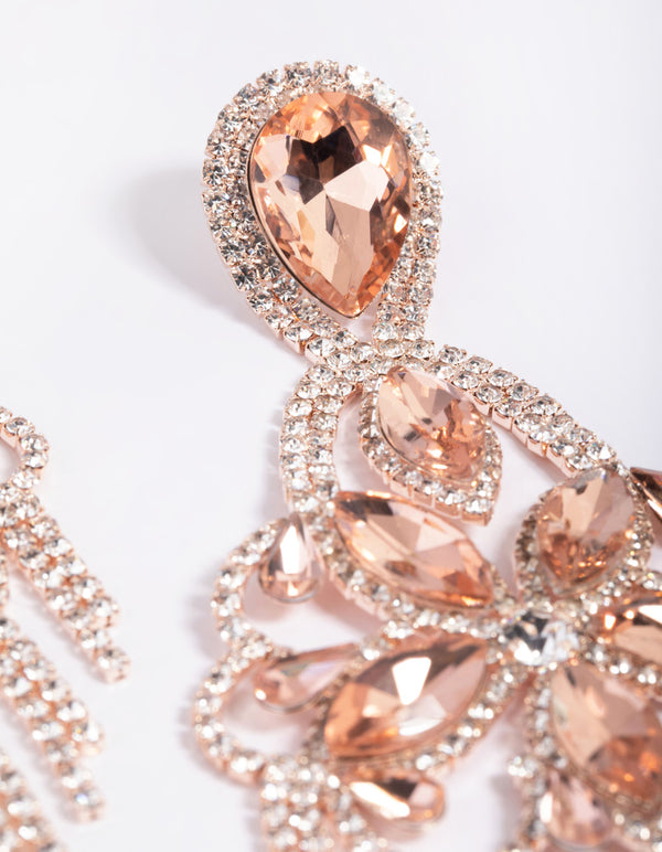 Rose Gold Statement Glam Drop Earrings
