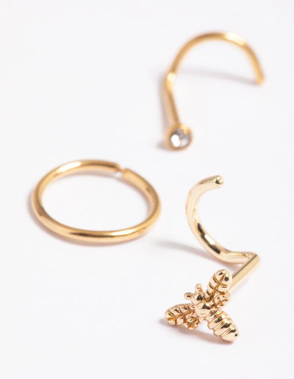 Gold Plated Surgical Steel Bee Nose Stud Pack