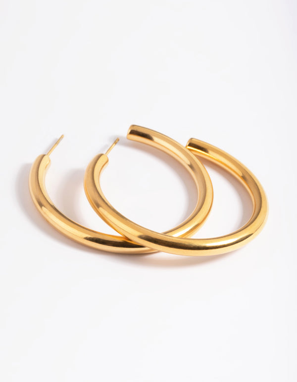 Waterproof Gold Plated Stainless Steel Chunky Medium Hoop Earrings