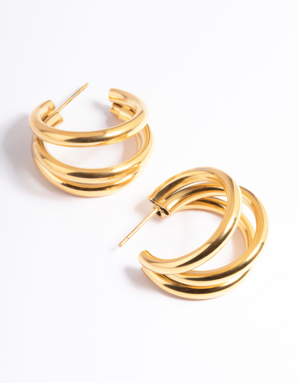 Waterproof Gold Plated Stainless Steel Triple Hoop Earrings