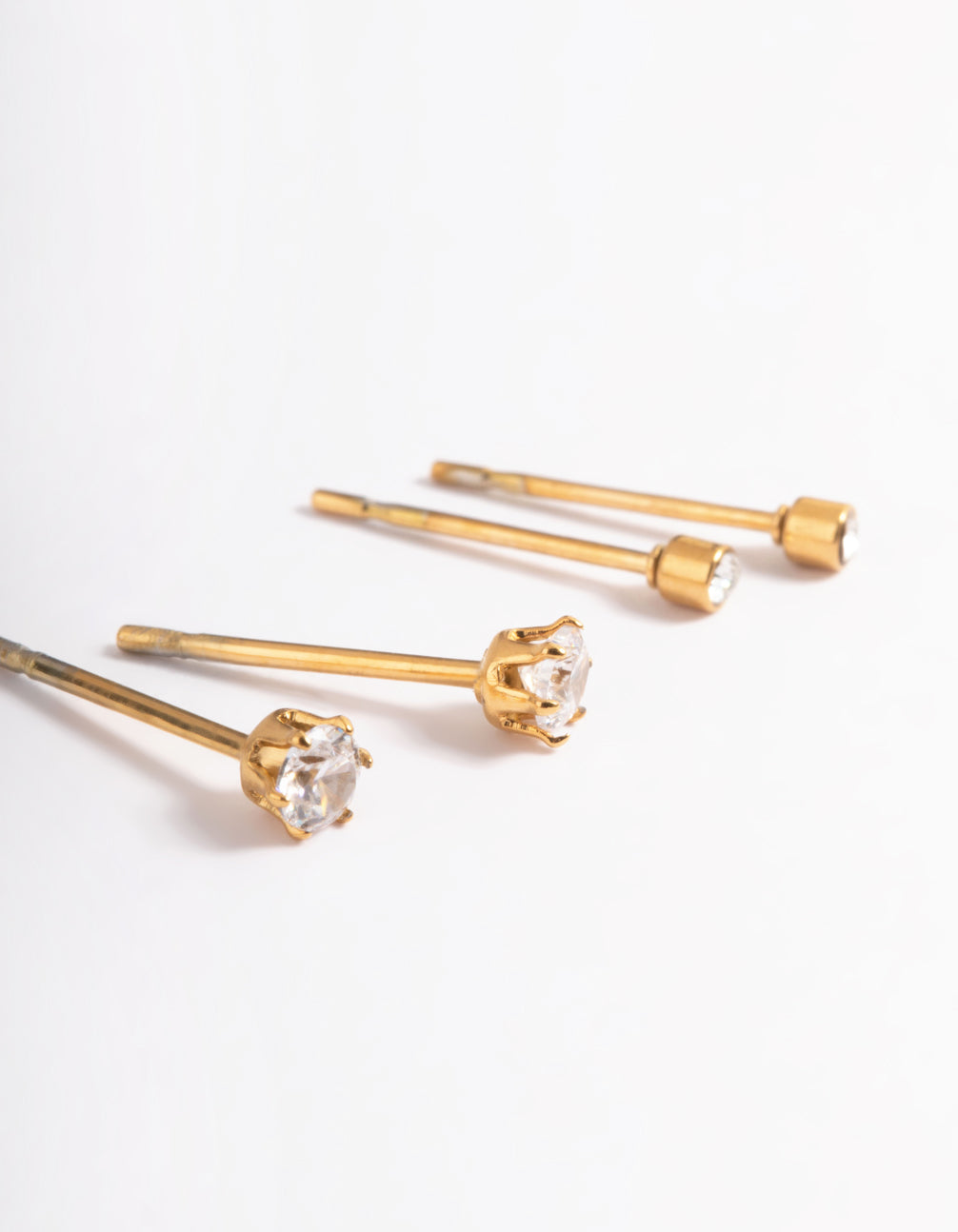 Waterproof Gold Plated Stainless Steel Cubic Zirconia Plain Stud Earrings Pack