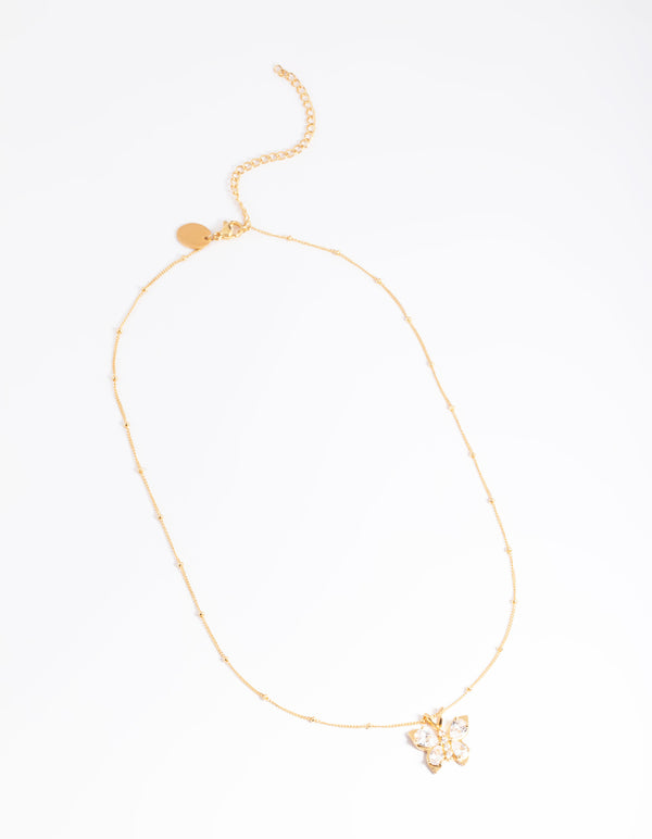 Waterproof Gold Plated Stainless Steel Cubic Zirconia Butterfly Necklace