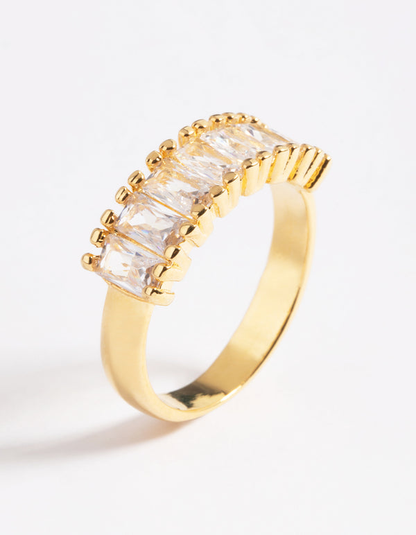 Waterproof Gold Plated Stainless Steel Baguette Cubic Zirconia Ring