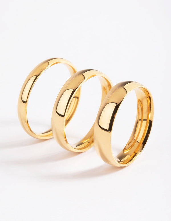 Waterproof Gold Plated Stainless Steel Plain Band Ring Pack