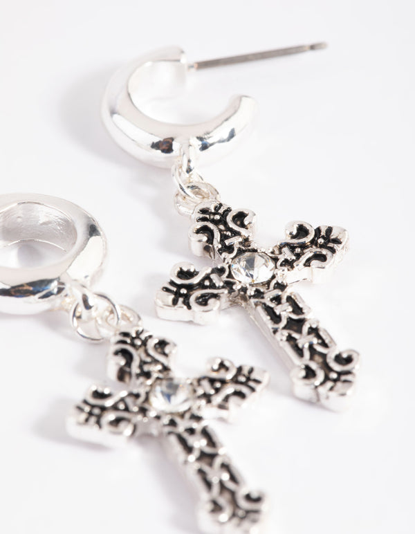 Textured Cross Huggie Earrings