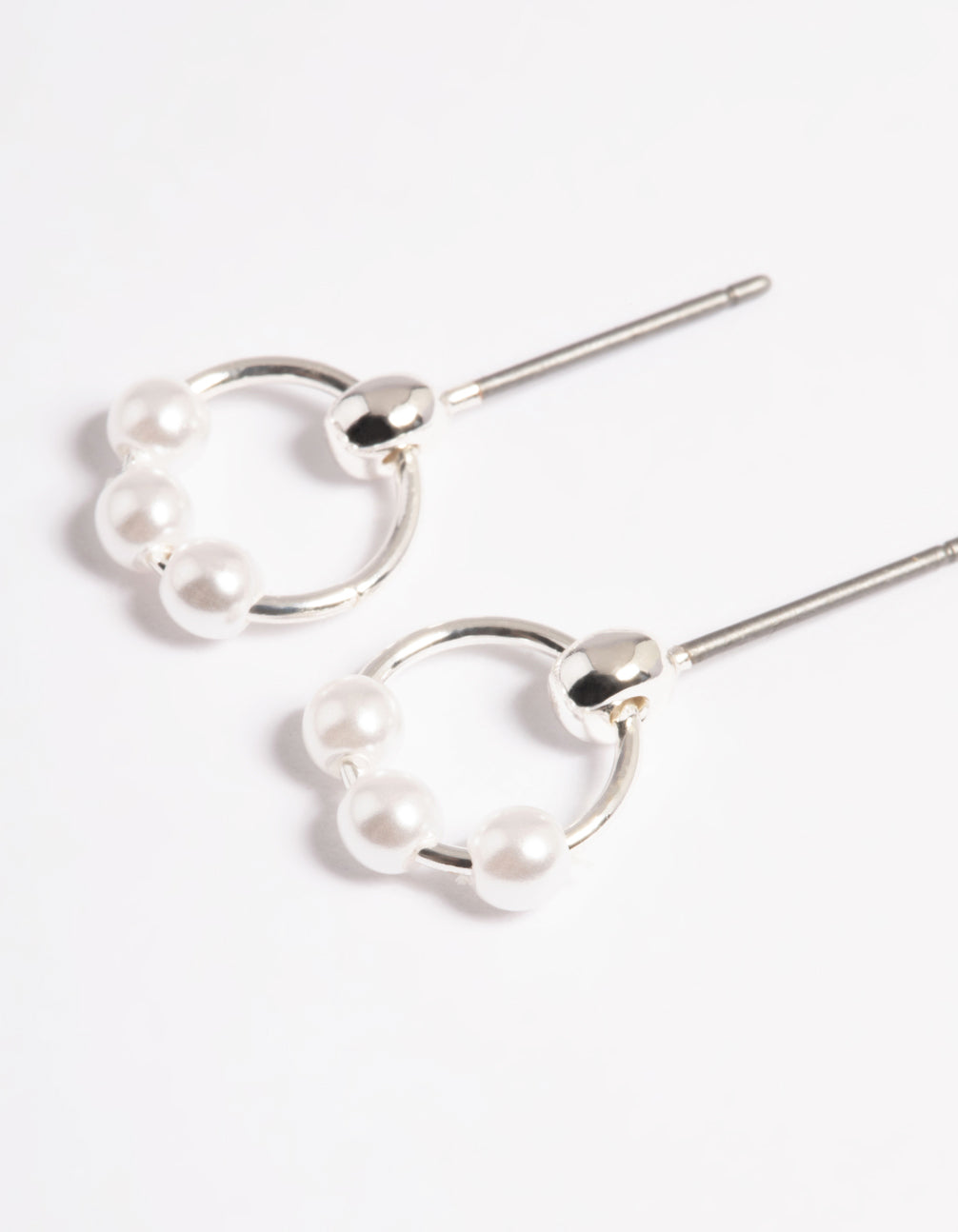 Silver Pearl Circle Stud Earrings