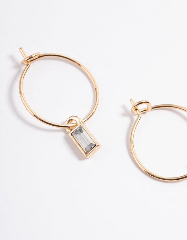 Gold Baguette Drop Hoop Earrings