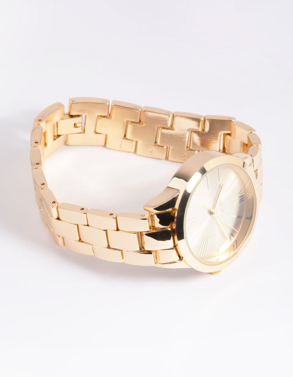Gold Large Roman Link Watch