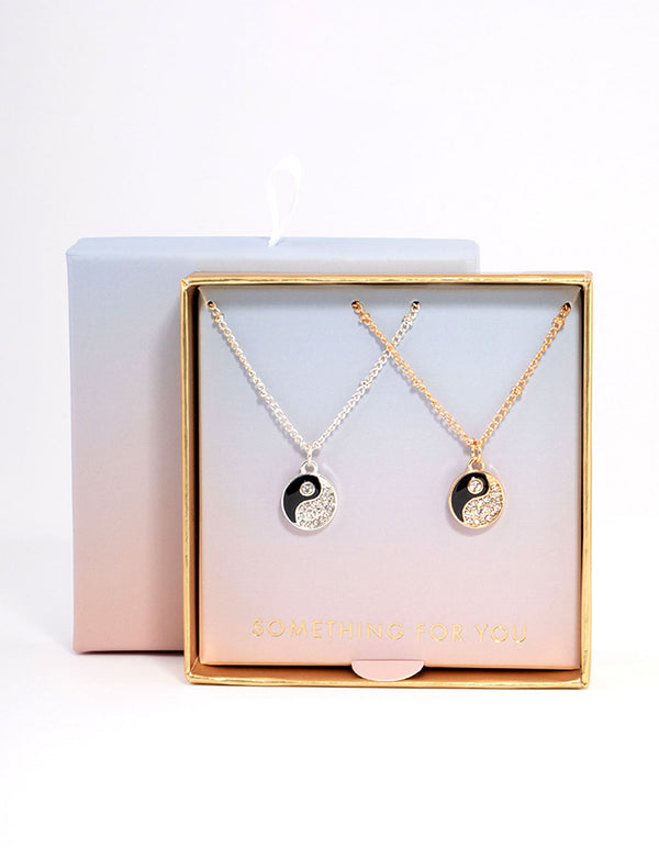 Mixed Metal Diamante Yin & Yang Necklace Pack