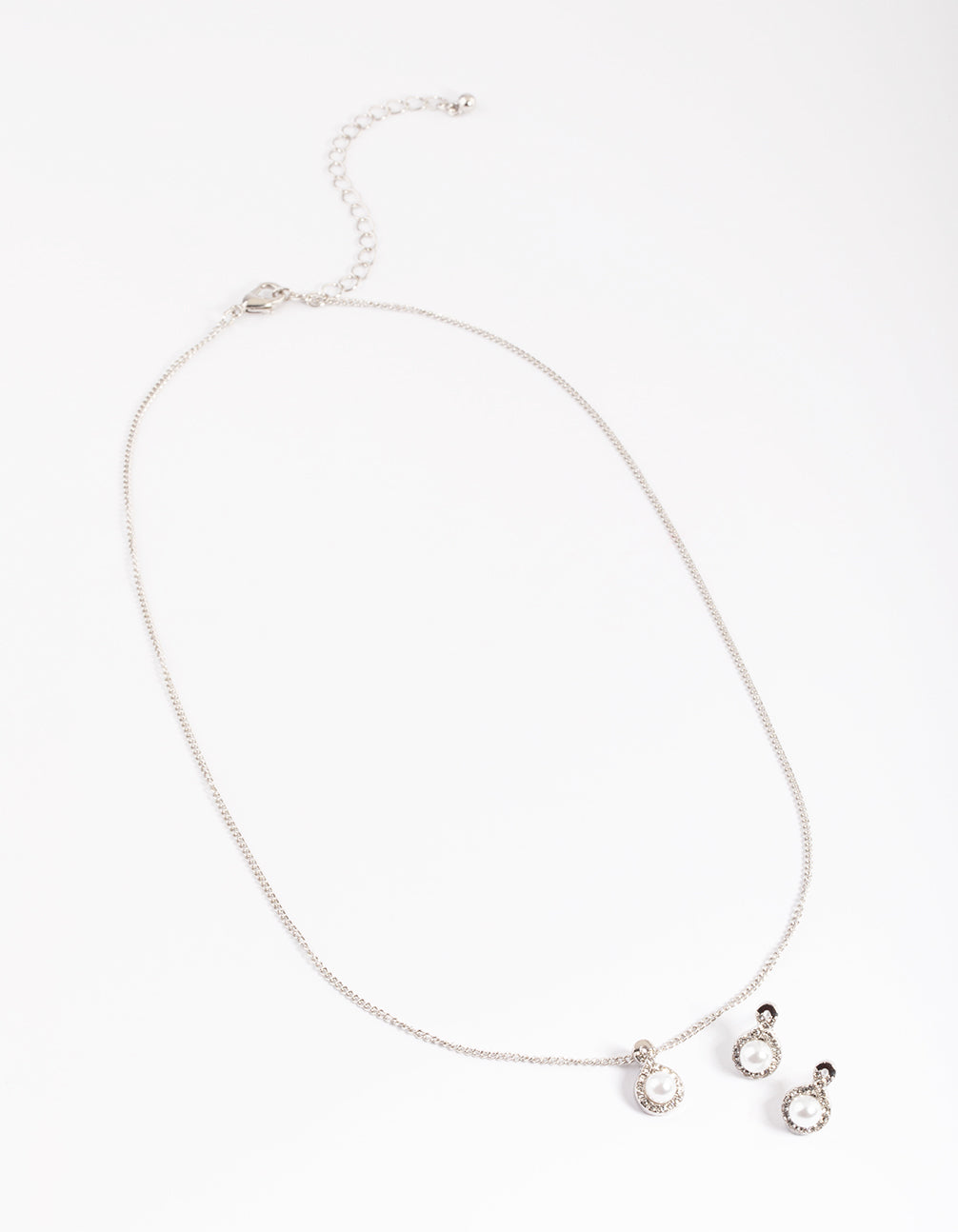 Silver Diamante Pearl Swirl Necklace & Stud Earrings